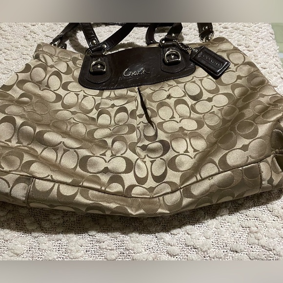 Coach Ashley Signature Sateen Carryall Shoulder F15510 Khaki/Brown - Picture 2 of 7